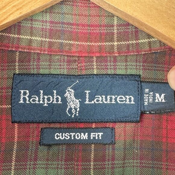 Polo Ralph Lauren Custom Fit Plaid Flannel Button Up Shirt Size Medium Red Green - Picture 3 of 5